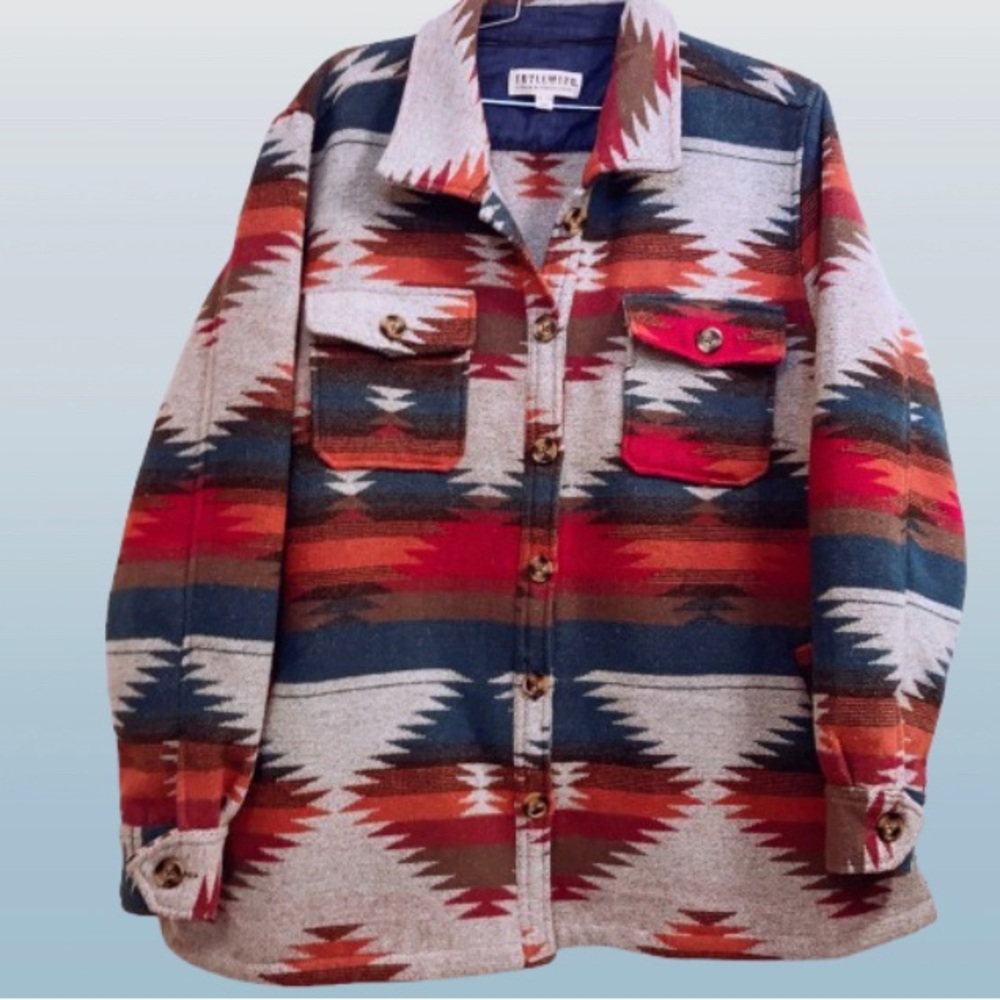 IDYLLWIND XXL SOUTHWESTERN PRINT SANTA FE RODEO TRIBAL SHACKET JACKET